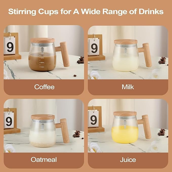Premium Wooden Look Self-Stirring Coffee Mug (400ml)