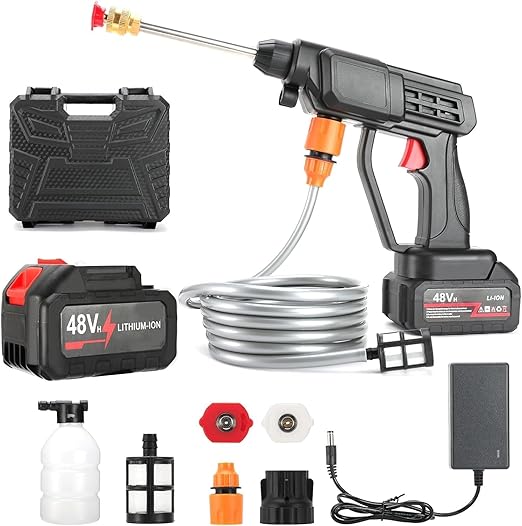 48V Rechargeable High Pressure Washer - Wireless Water Spray Gun for Car, Bike & Garden Cleaning | Adjustable Nozzle & Hose Pipe Included