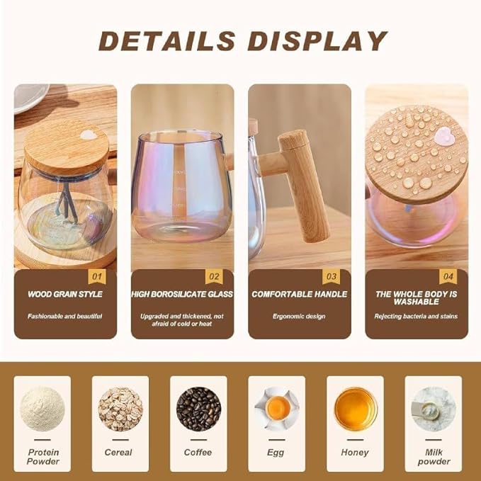 Premium Wooden Look Self-Stirring Coffee Mug (400ml)