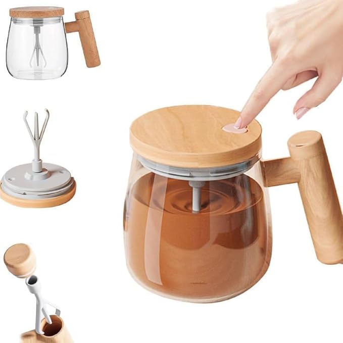 Premium Wooden Look Self-Stirring Coffee Mug (400ml)
